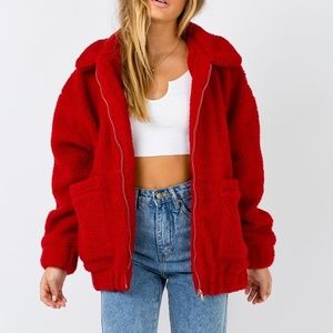 I Am Gia Red Teddy Coat